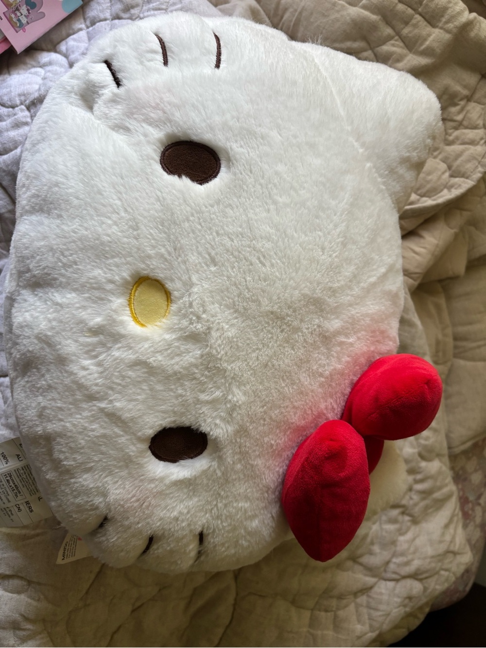 Hello Kitty White Plush Face Cushion with Red Bow